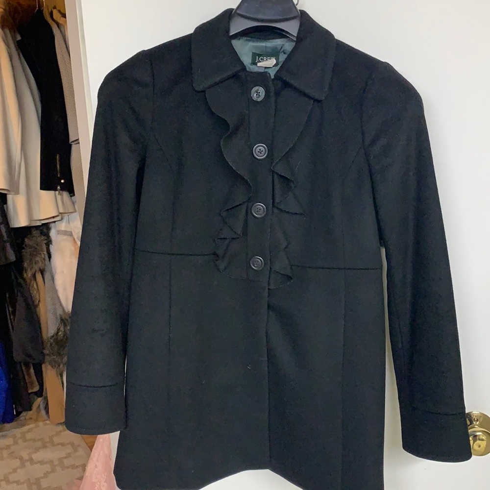 J.Crew black wool ruffle coat